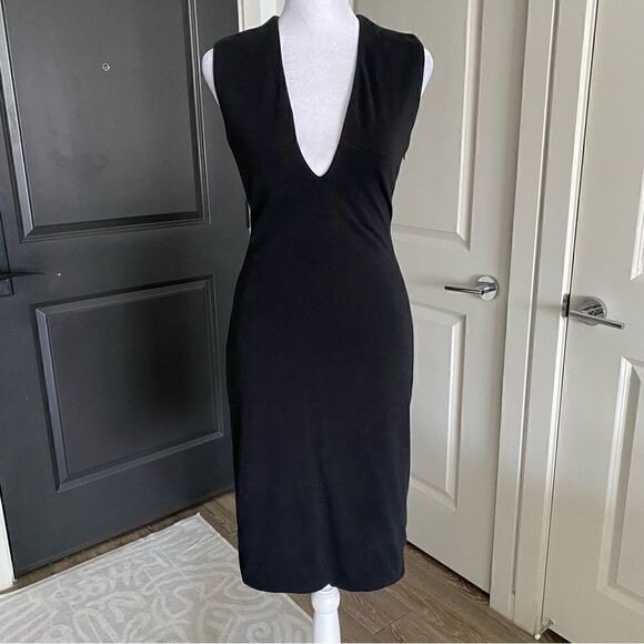 Blaque Label Black Plunge Neck Bodycon Sheath Pencil Dress Size S - Picture 1 of 9
